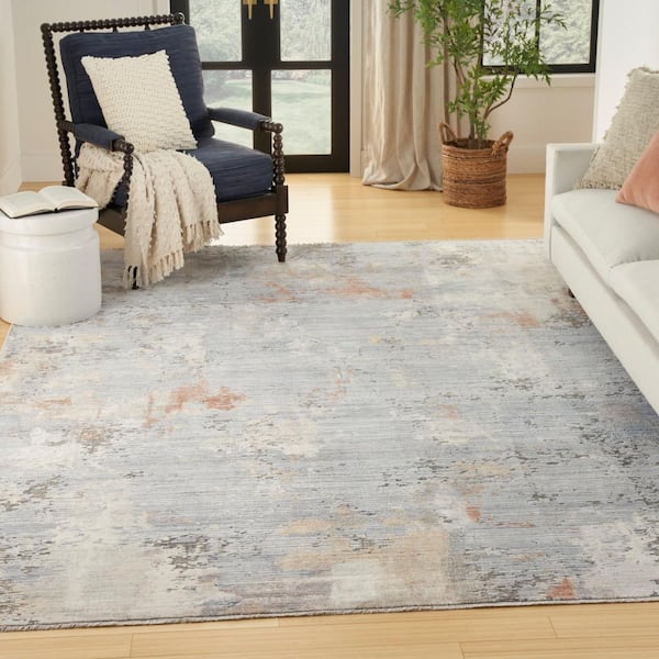 Modern Abstract Grey Blue 10 ft. x 13 ft. Abstract Contemporary Area Rug