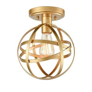 8 in. 1-Light Gold Modern Semi-Flush Mount with No Glass Shade and No Bulbs Included