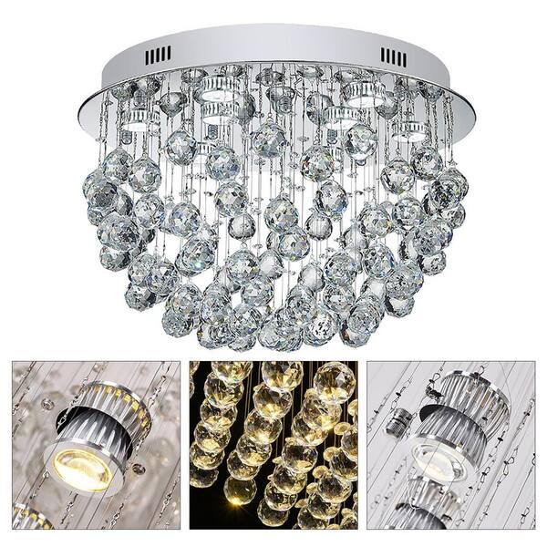 xomgページ OUKANING 19.7 in. 9-Light Silver Modern Crystal Semi-Flush