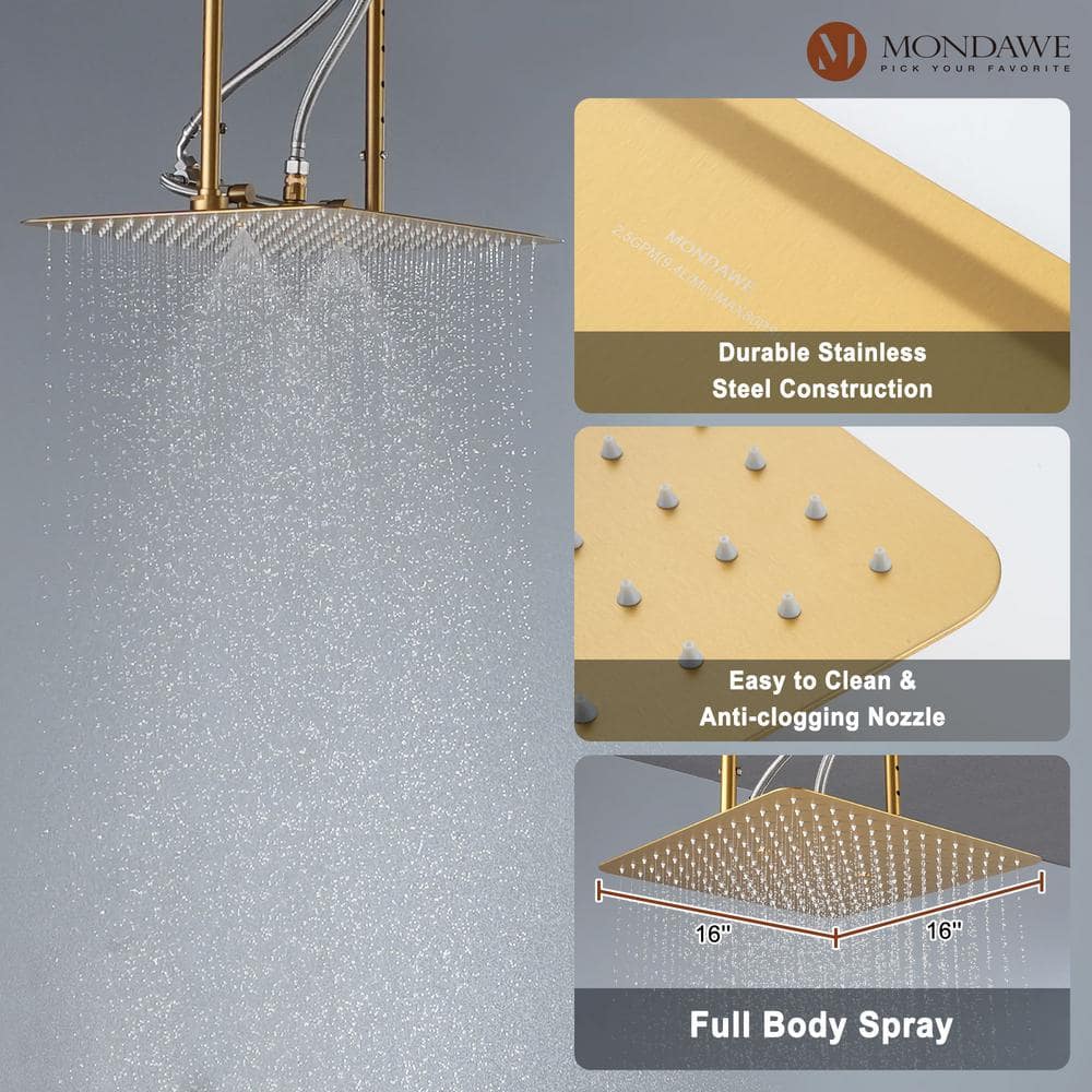 Luxurious Brushed Gold Dual Ceiling Mount Shower System