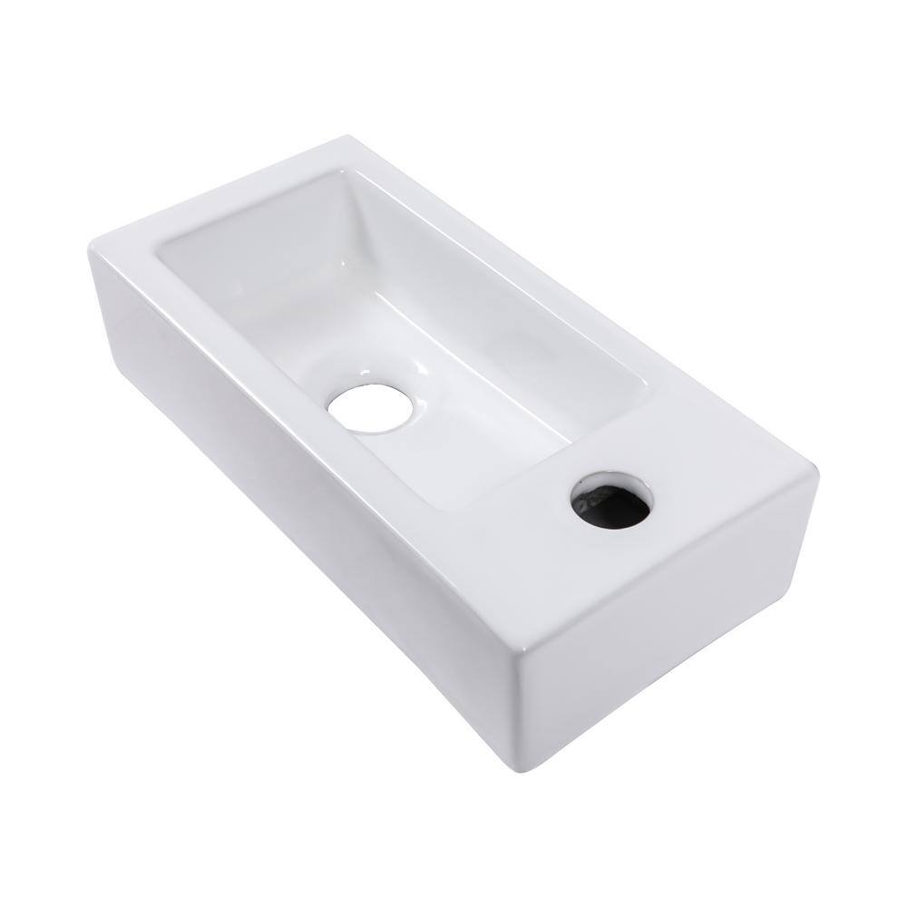 Rectangular Sink 14.57 in. x 7.28 in. in Wall Mounted Sink in White Ceramic