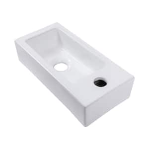 Rectangular Sink 14.57 in. x 7.28 in. in Wall Mounted Sink in White Ceramic with Single Faucet Hole