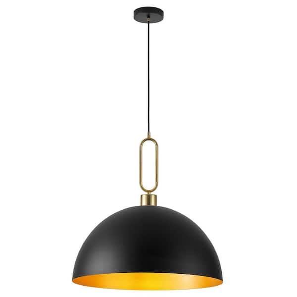 1-Light Black Dome Hanging Pendant Light Chandelier Lighting with Metal Shade for Kitchen Island