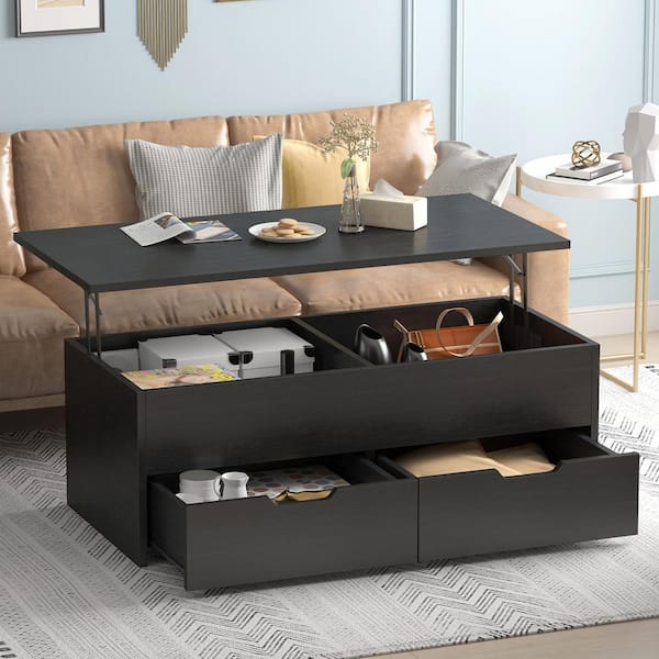Lift Top Coffee Table with Hidden Storage Drawers for Home Living Room Furniture 