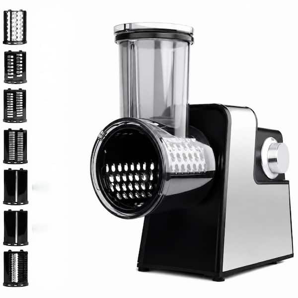 Stainless Steel 7-in-1 Electric Cheese Grater and Salad Shooter with Rotary Switch for Produce
