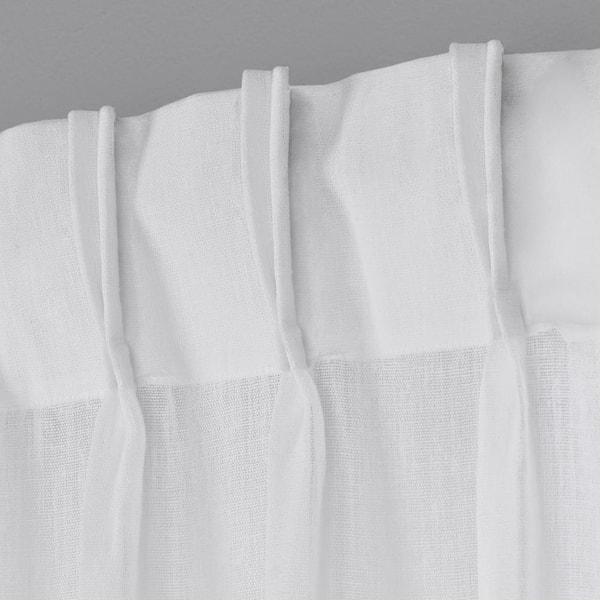 Belgian Winter White Solid Sheer Double Pinch Pleat / Hidden Tab Curtain, 30 in. W x 84 in. L (Set of 2)