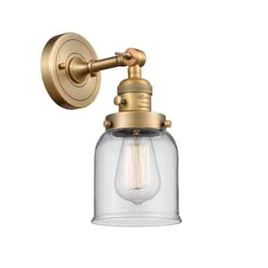 Bell 5 in. 1-Light Brushed Brass Wall Sconce with Clear Glass Shade with On/Off Turn Switch