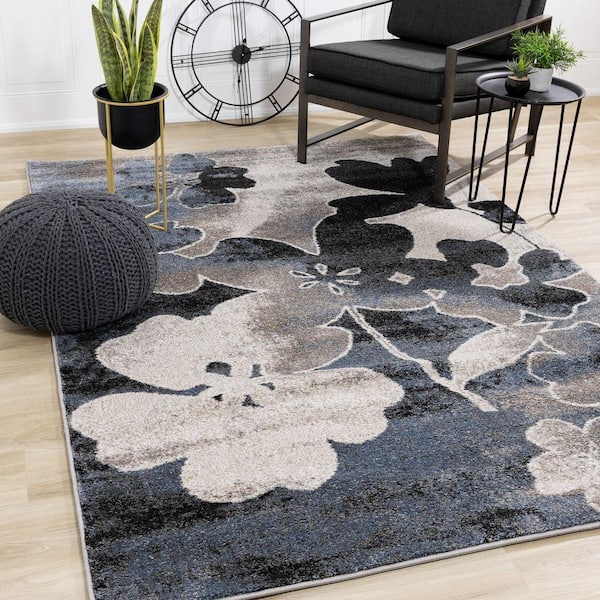 Eden Collections 5 ft. x 8 ft. Blue Botanical Indoor Area Rug