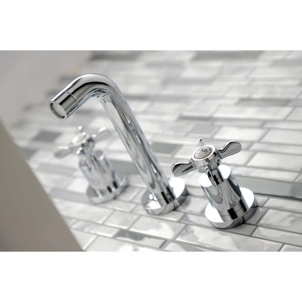 Essex 8" Antique Brass Wall Mount Bathroom Faucet with Cross Handles