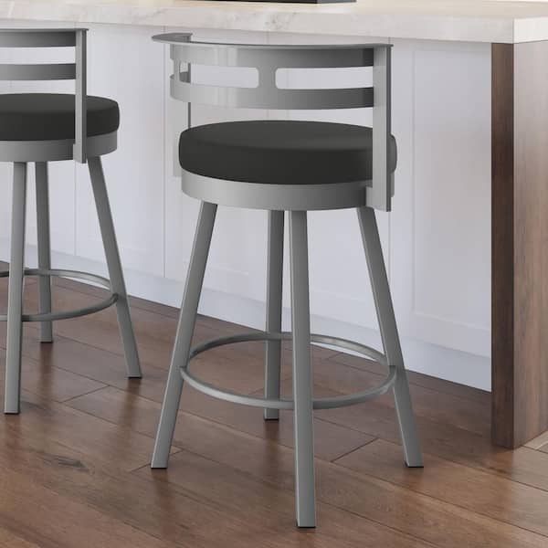 Amisco Render 30 in. Glossy Grey Metal Mat Charcoal Black Polyurethane Bar Stool