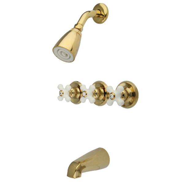 Victorian 3-Handle 1-Spray Tub and Shower Faucet 2 GPM in Polished Brass