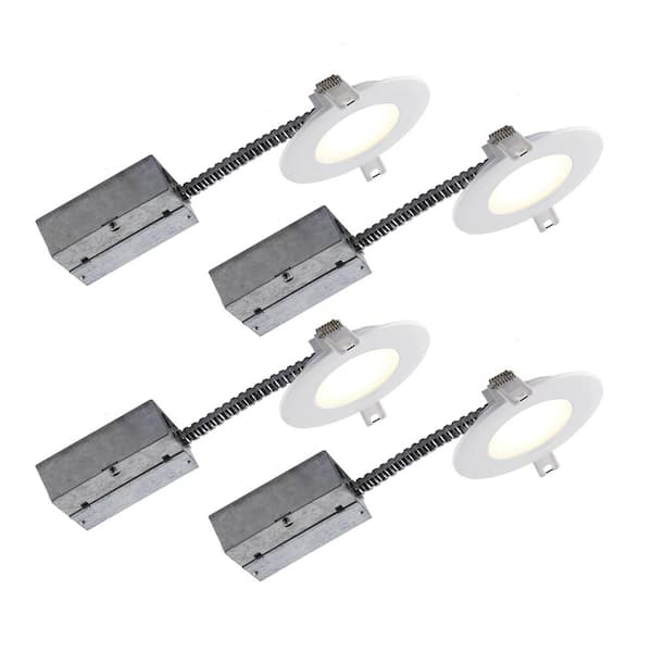 BAZZ 4 in. Slim Matte White Integrated LED Recessed Fixture Kit (4-Pack)