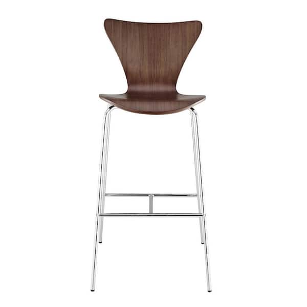 HomeRoots 29.7 in. Brown High Back Metal Bar Chair with Wood Seat