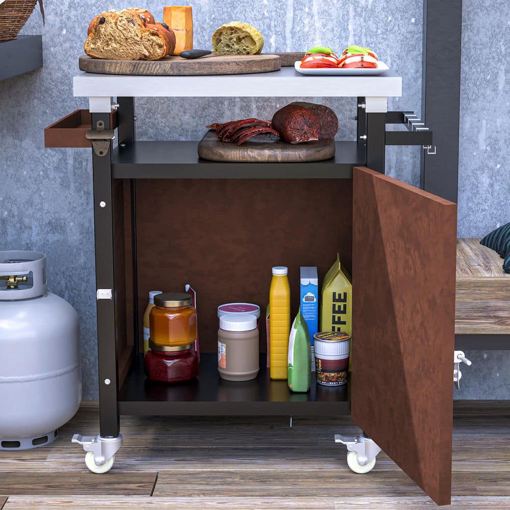 Outdoor Grill Serving Cart with Stainless Steel Tabletop, Storage, Kitchen 