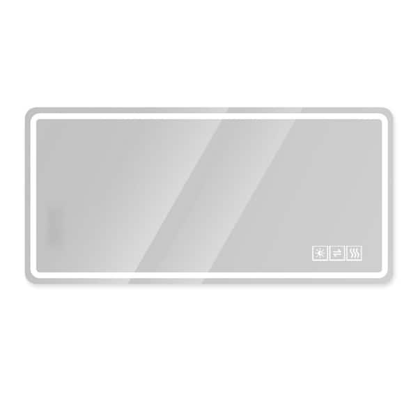 Unbranded 23 in. W x 60 in. H Rectangular Frameless Wall Bathroom Vanity Mirror in Silver With LED, Anti-Fog, Dimmable