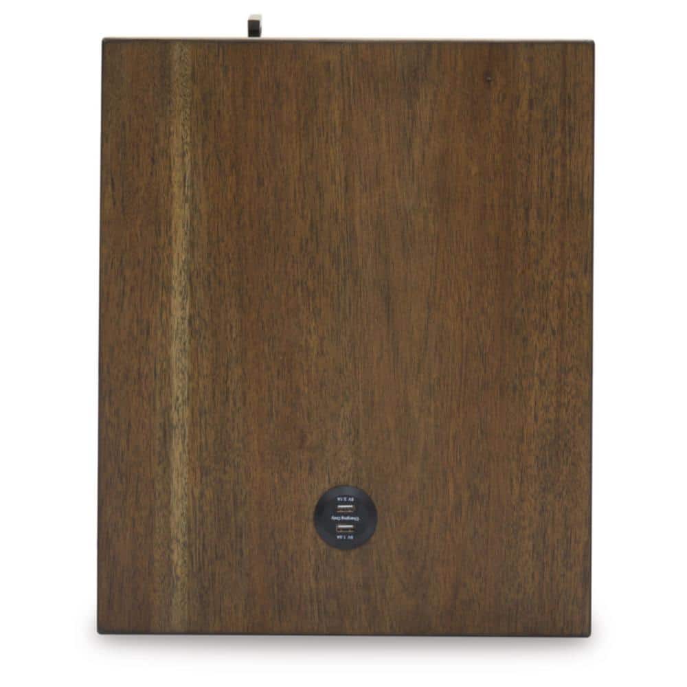 Brown Wood Rectangular End Table with Storage and USB Ports