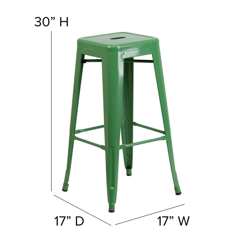 30" Green Metal Backless Stackable Bar Stool