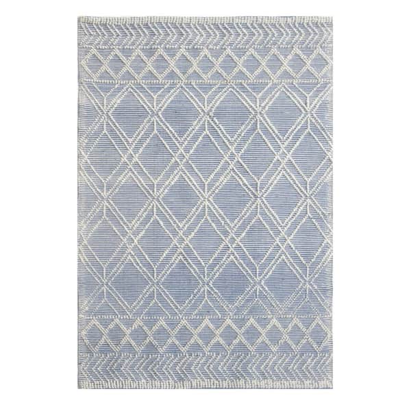 Renewed 8 ft. x 11 ft. Light Blue Geometric Upcycled Handwoven Area Rug