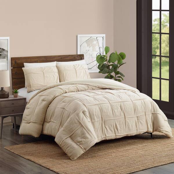 LAUREL & MAYFAIR Riley Pleated 3-Piece Light Beige Cotton