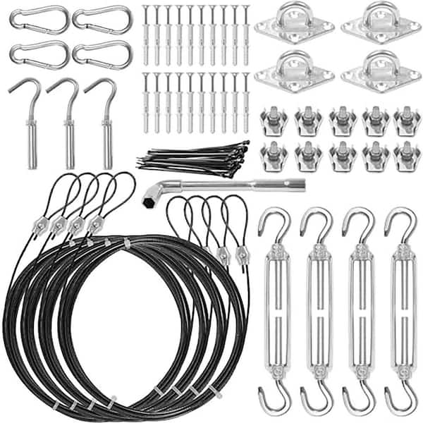10 ft. 304 Stainless Steel Sun Shade Sail Hardware Kit with Nylon Coated Wire Ropes for Outdoor Installation