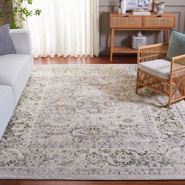 Palma 8 ft. x 8 ft. Beige/Green Distressed Border Square Area Rug