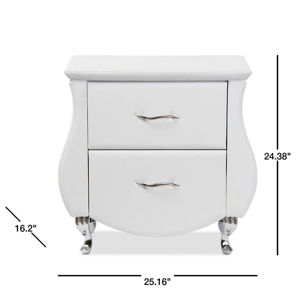 Erin Contemporary White Faux Leather 2-Drawer Nightstand