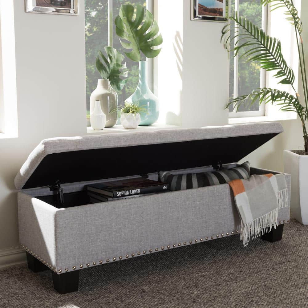 Hannah 53'' Grayish Beige Button-Tufted Storage Ottoman Bench