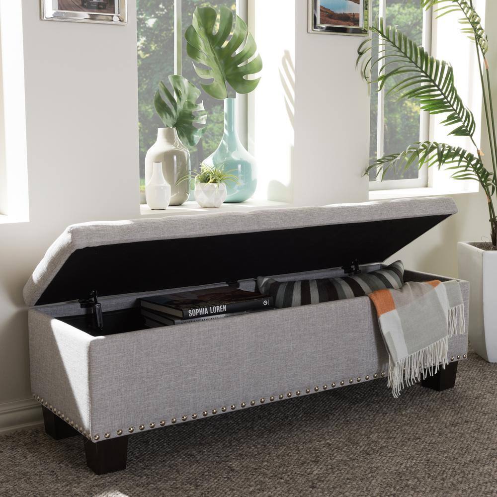 Hannah 53'' Grayish Beige Button-Tufted Storage Ottoman Bench