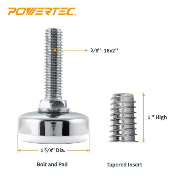 Powertec 3 8 In 16 Furniture Levelers, Table Leg Levelers For Wood
