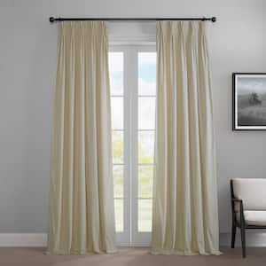 Au Lait Creme Pleated Curtains Heritage Plush Velvet 25 in. W x 84 in. L Velvet Room Darkening Curtain (Single Panel)