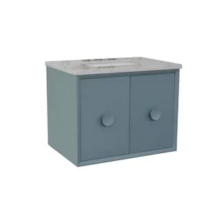 Stora 31 in. W x 22 in. D Wall Mount Bath Vanity in Aqua Blue with Marble Vanity Top in White with White Rectangle Basin