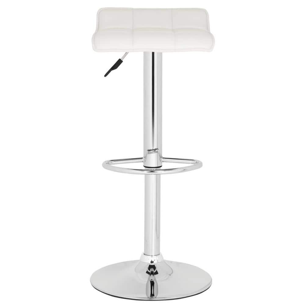 Lamita White Adjustable Swivel Bar Stool with Chrome Base