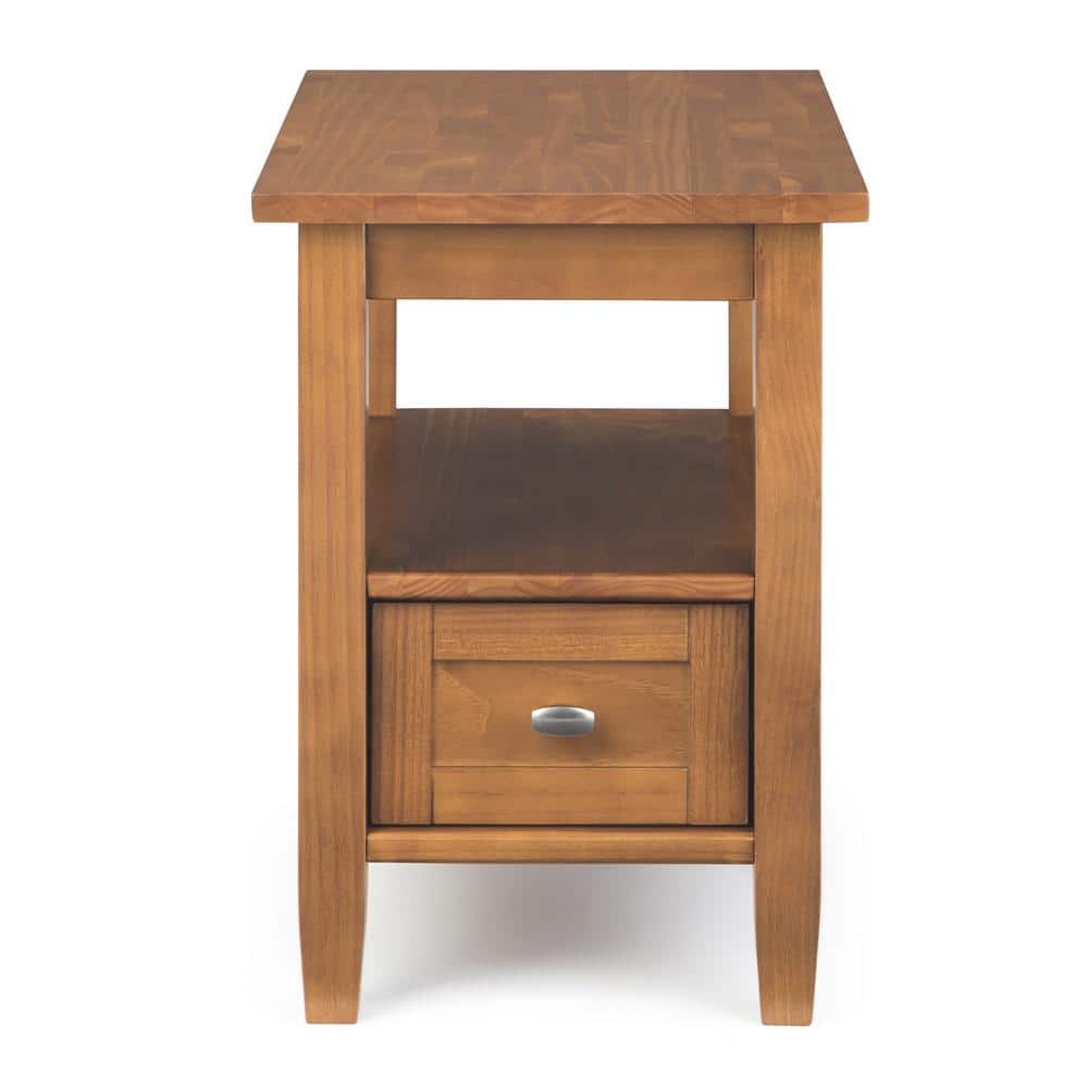 Warm Shaker Handcrafted Pine Side Table with Storage - Light Golden Brown