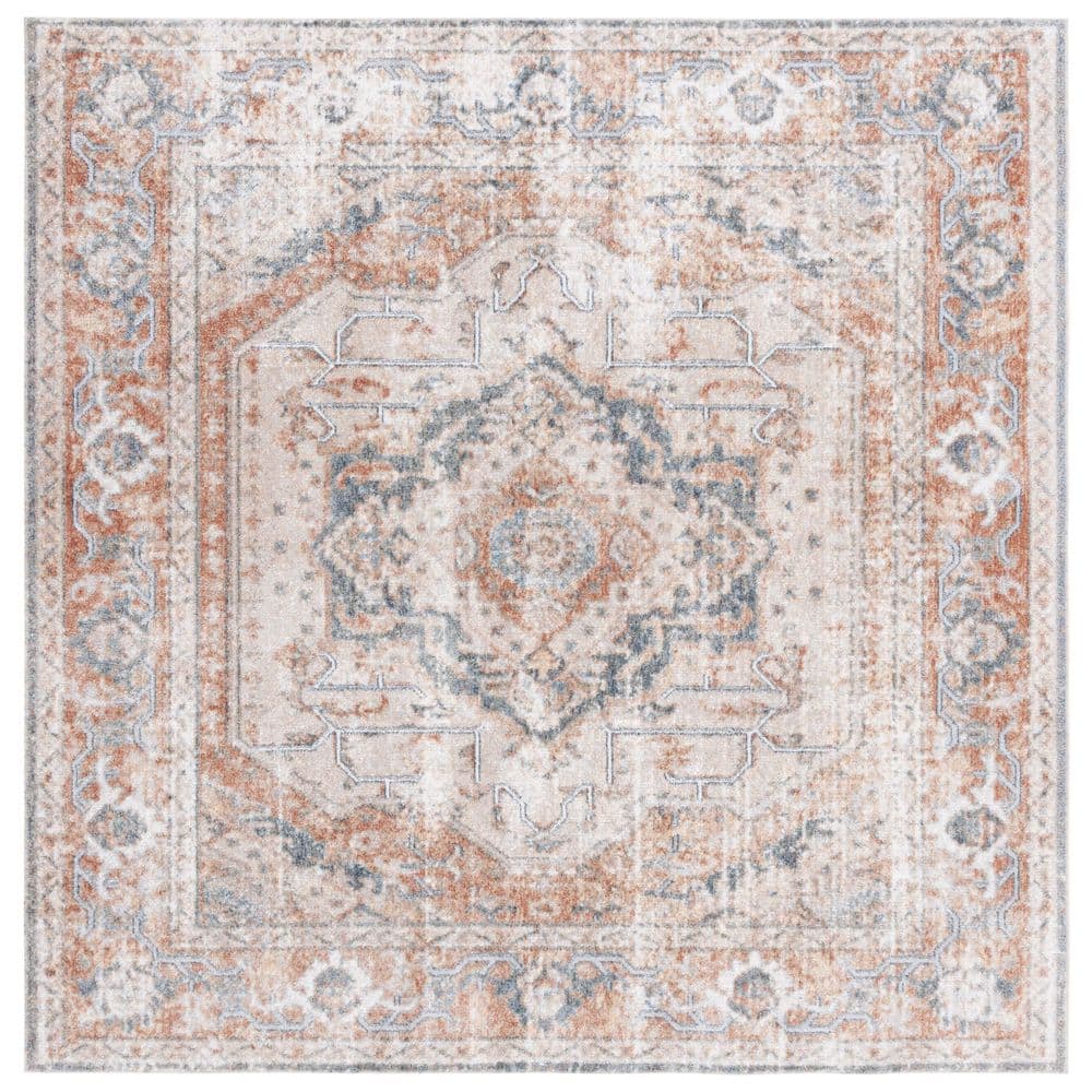 SAFAVIEH Baltimore 7 ft. x 7 ft. Beige/Rust Machine Washable Medallion ...