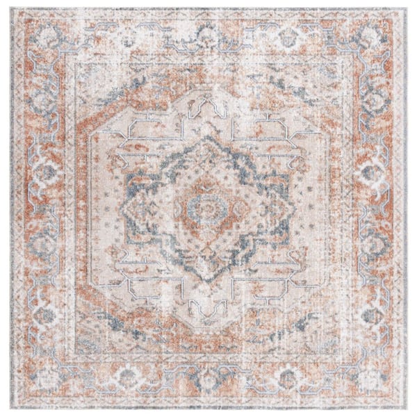 SAFAVIEH Baltimore 7 ft. x 7 ft. Beige/Rust Machine Washable Medallion Distressed square Area Rug
