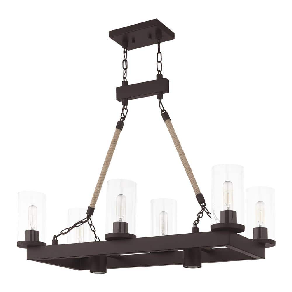 Metuchen 8-Light Bronze Industrial Linear Chandelier with Clear Glass