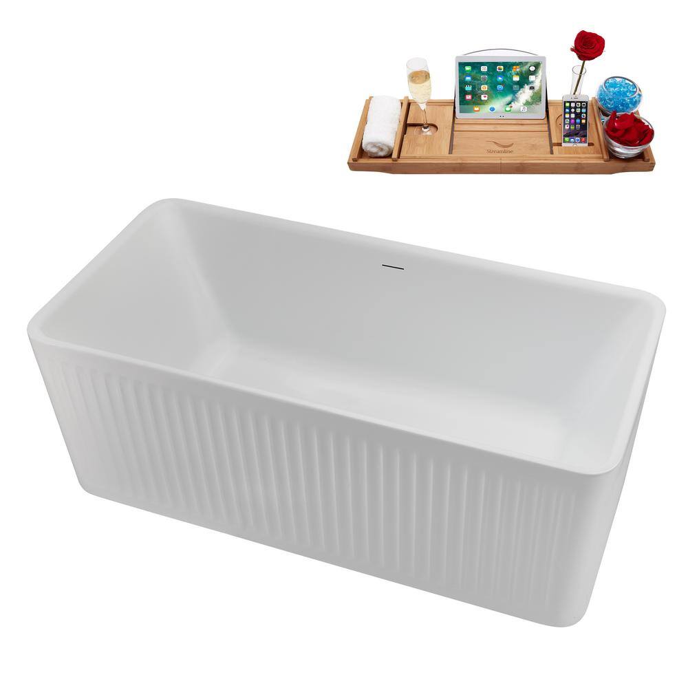59" White Acrylic Freestanding Soaking Tub with Tray