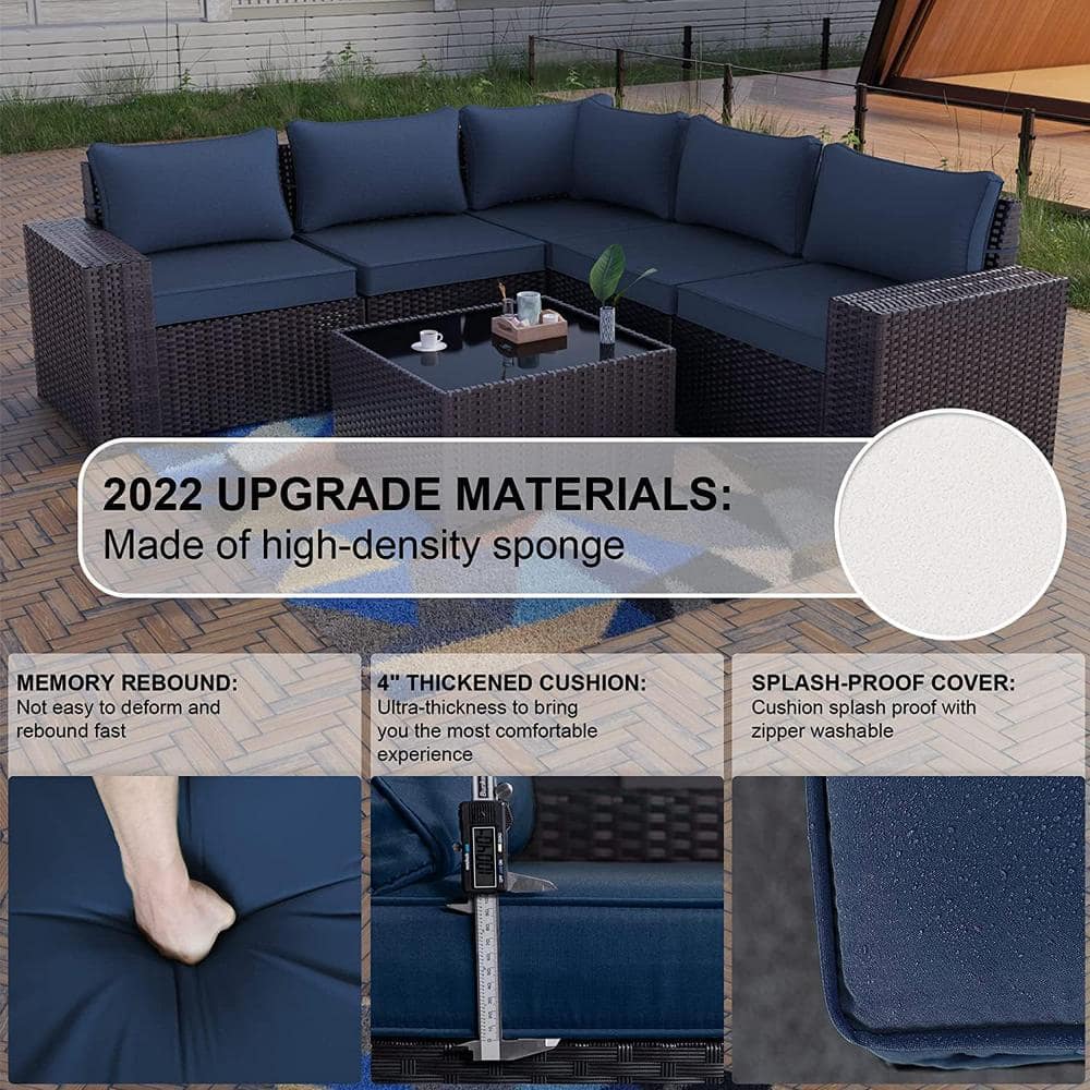 Navy Blue 12-Piece Steel and Rattan Outdoor Sectional Set