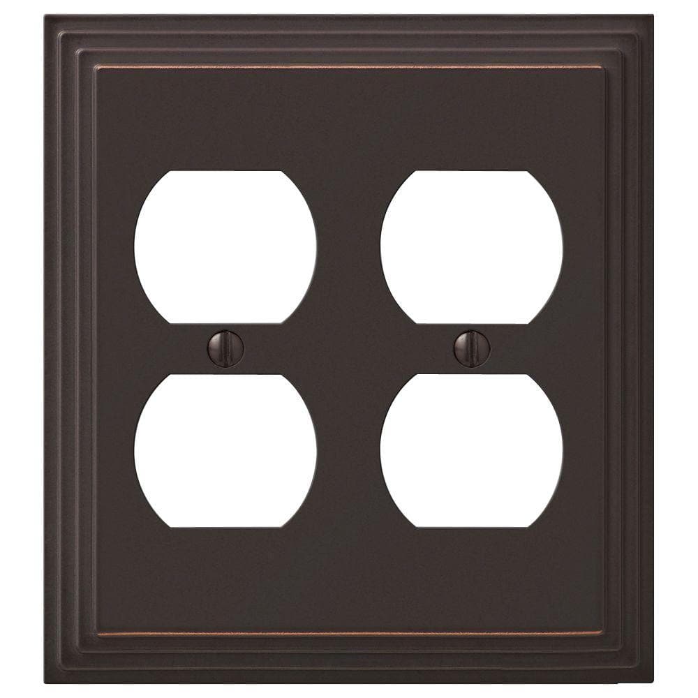 AMERELLE Tiered 2 Gang Duplex Metal Wall Plate - Aged Bronze