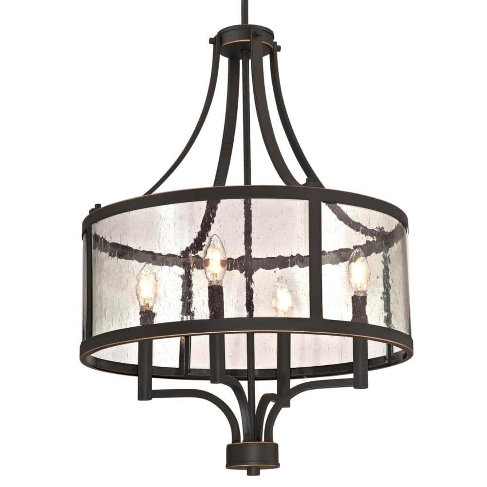 Elegant Bronze Drum Chandelier with Seeded Glass Highlights