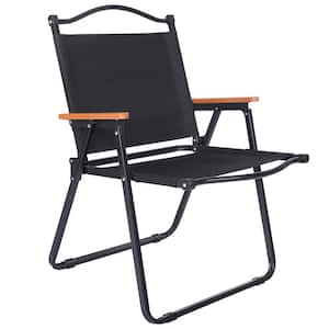 Metal Outdoor Lounge Chair in Black Set of 1, Folding Camping Chair with Handle and Storage Bag, 264lbs Load Bearing-L