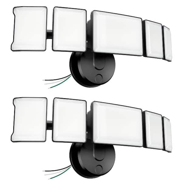 100W 10000 Lumens 6500K Black Wired Outdoor LED Security Flood Light, 5 Adjustable Heads, IP65, 2-Pack