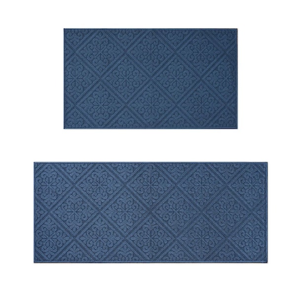 Austell Solid Blue 2 ft. x 5 ft. Geometric 2-Piece Set Area Rug
