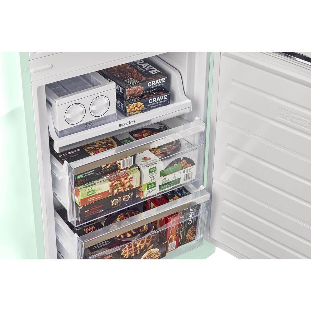 Summer Mint Green Retro Bottom Mount Fridge with Chrome Accents