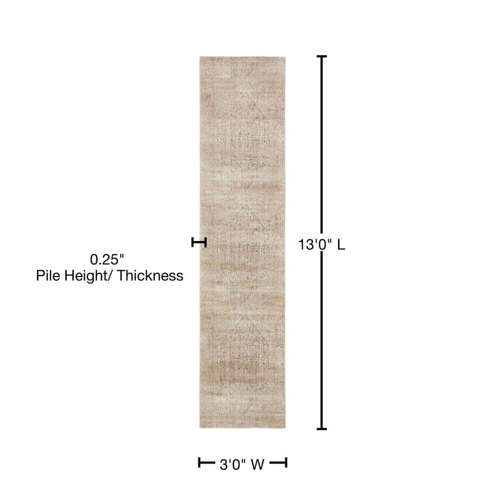 Elegant Medallion Runner Rug in Subtle Beige, Stain-Resistant Synthetic