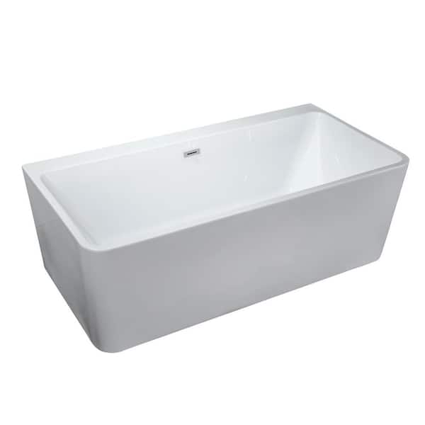 Unbranded 55.1 in. Acrylic Flatbottom Non-Whirlpool Bathtub in White