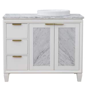 43 in. W x 22 in. D Single Bath Vanity in White with Marble Vanity Top in White with Right White Round Basin