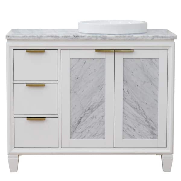 Bellaterra Home 43 in. W x 22 in. D Single Bath Vanity in White with Marble Vanity Top in White with Right White Round Basin