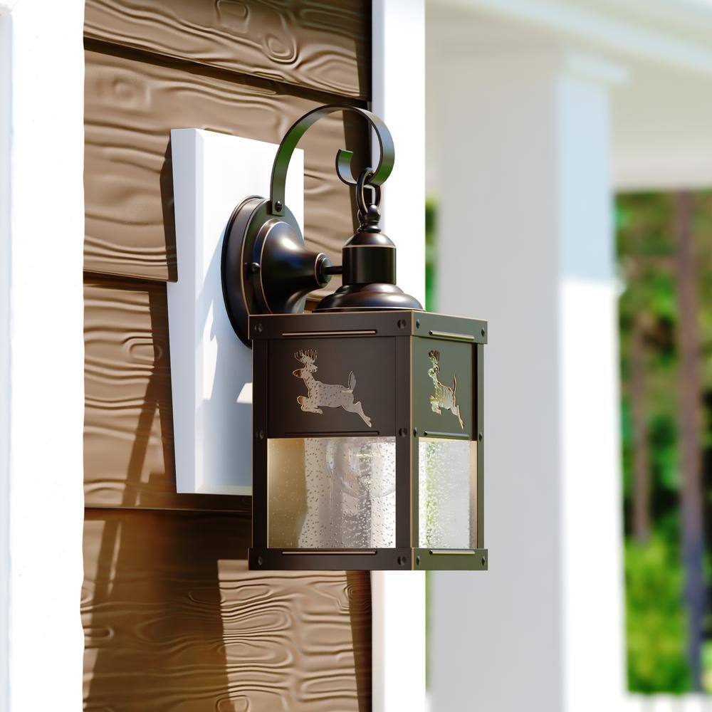 Bryce 1 Light Bronze Rustic Deer Tree Outdoor Wall Lantern Clear Glass price history on PriceWatchPro