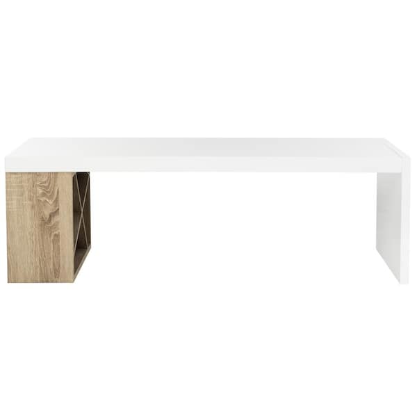 SAFAVIEH Carlton 48 in. White/Natural Large Rectangle Wood Coffee Table with Storage